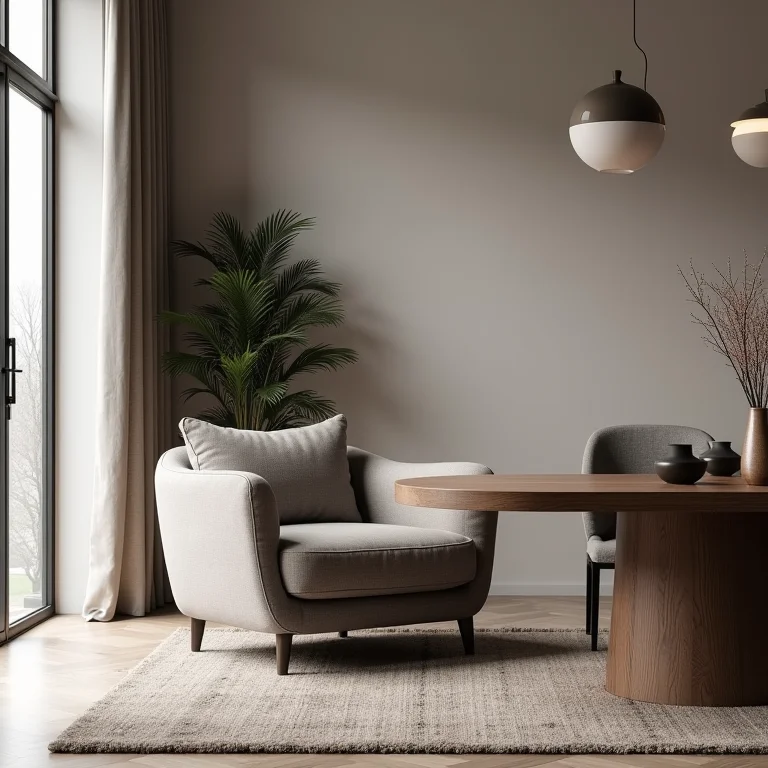 Poltrona grande em sala de jantar pequena, causando sensação de aperto