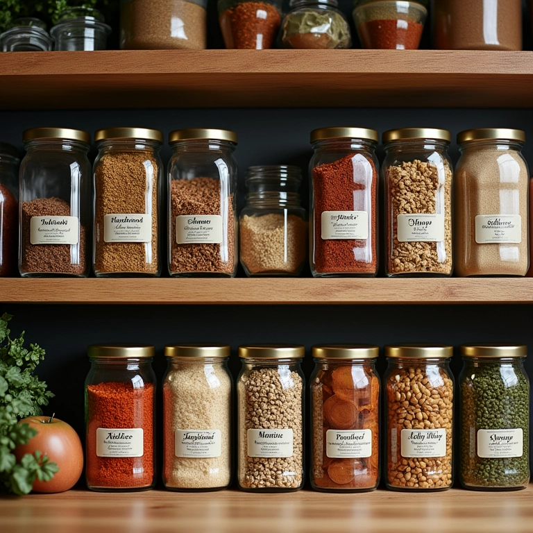 Prateleiras de cozinha organizadas por setor.