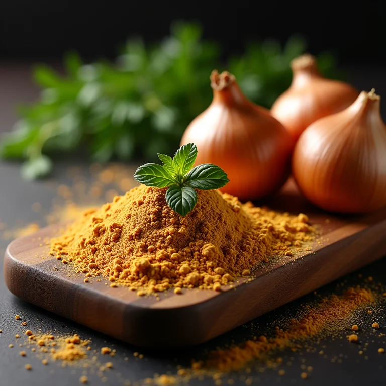 Prato com cebola fresca e cebola em pó.