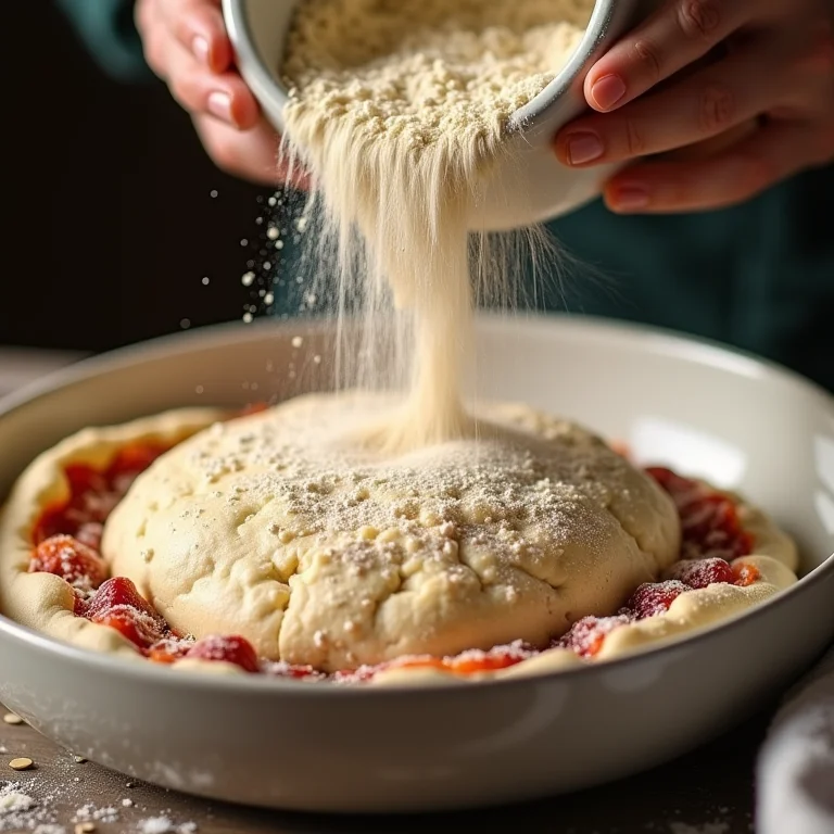 Preparando a massa de pizza com farinha de aveia.
