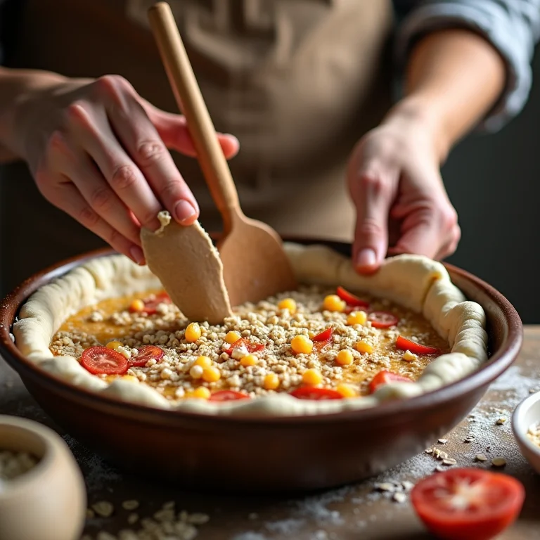 Preparando a massa de pizza de aveia.