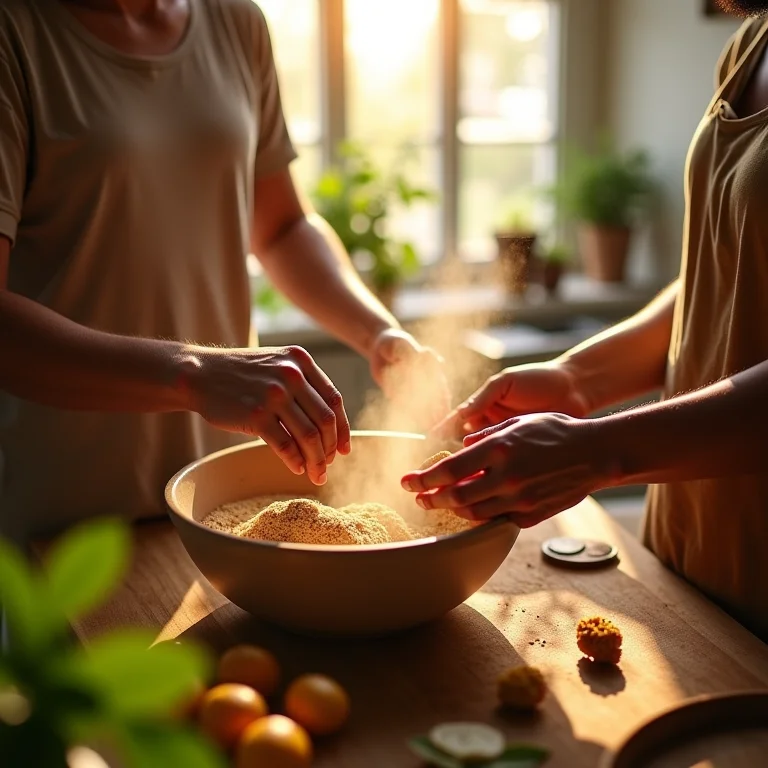 Preparando um remédio caseiro com Melão de São Caetano em uma cozinha ensolarada.