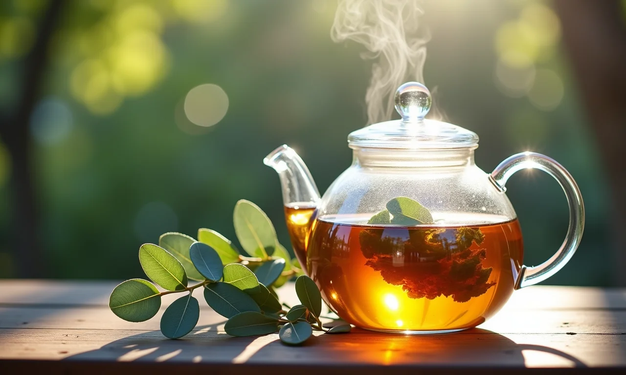 Preparo de chá de eucalipto para desentupir o nariz.