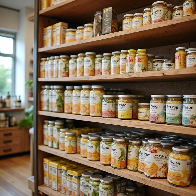 Produtos de batata yacon em loja de produtos naturais.