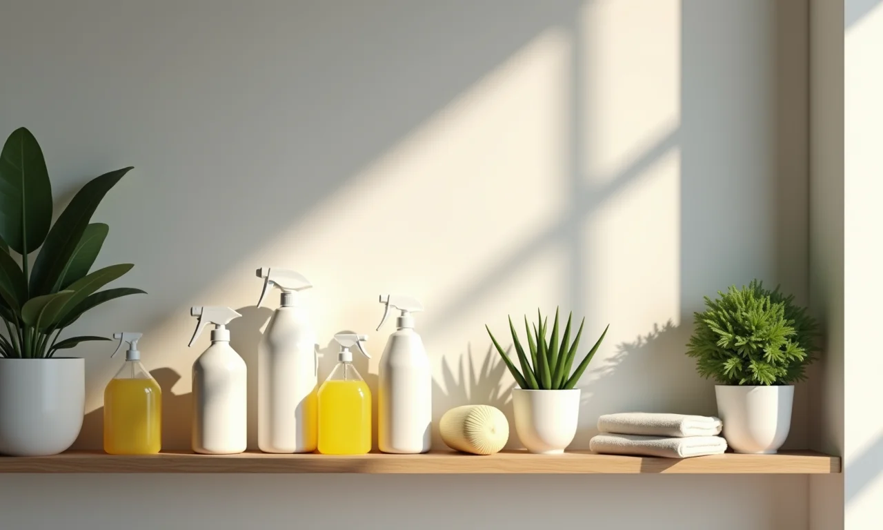 Produtos de limpeza práticos e eficientes organizados.