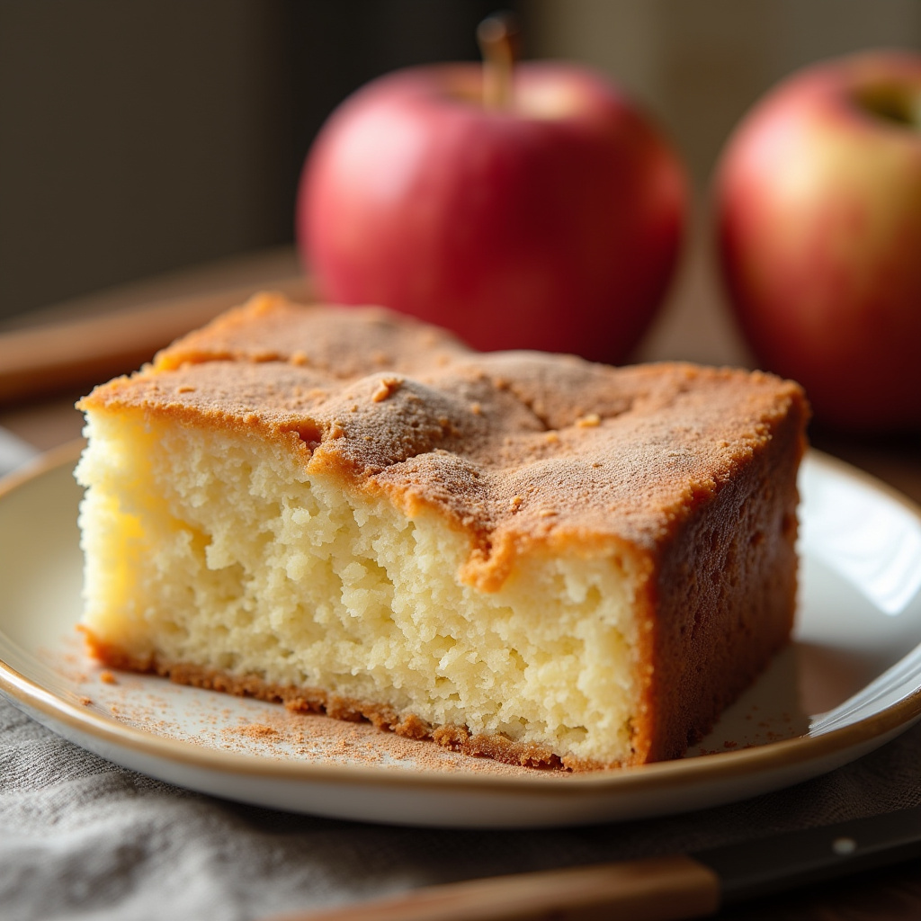 Professional photography of apple cinnamon cake, creamy texture, natural lighting, 8K quality, Bolo de maçã com canela cremoso.