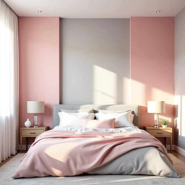 Quarto rosa com a regra 60-30-10