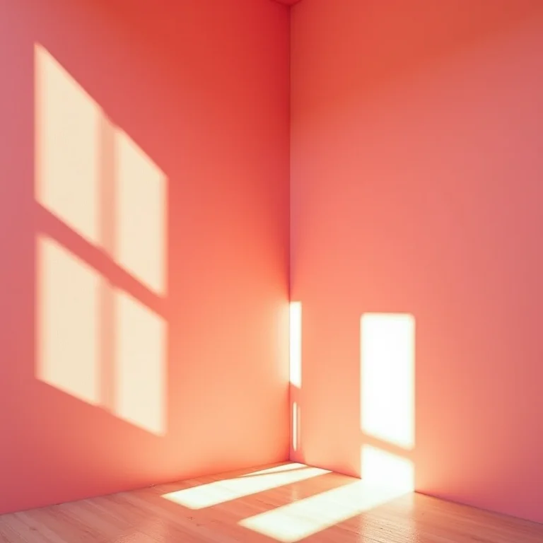 Quarto rosa com diferentes tipos de iluminação