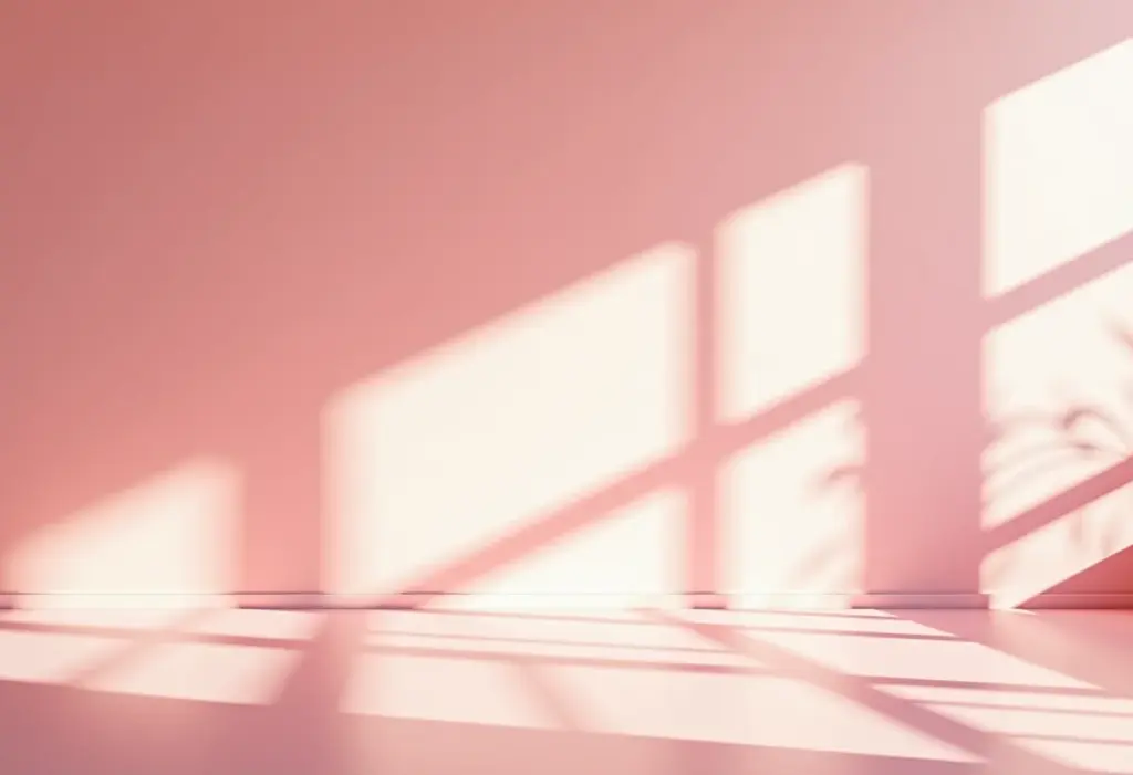 Quarto rosa com iluminação natural e detalhes aconchegantes