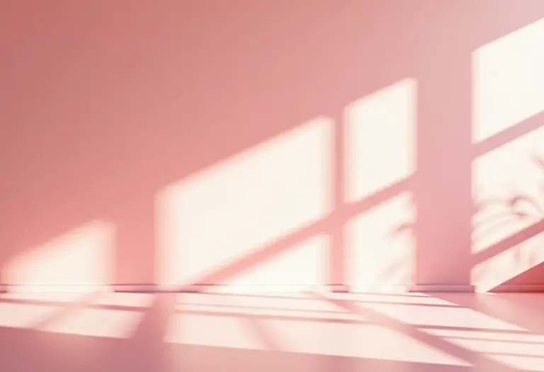 Quarto rosa com iluminação natural e detalhes aconchegantes