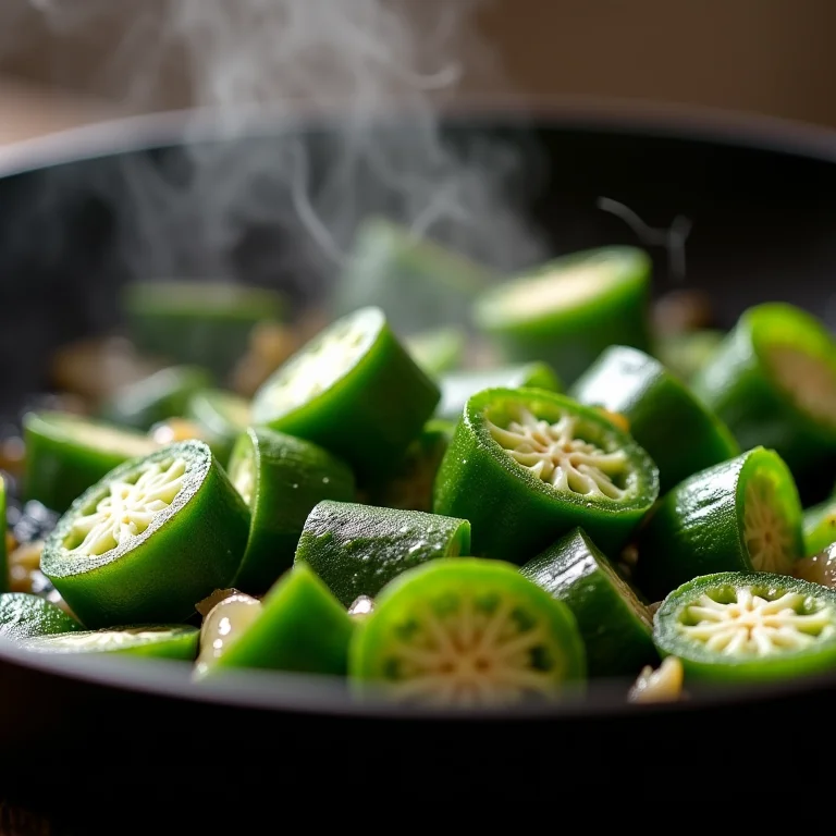 Quiabo refogando em uma panela