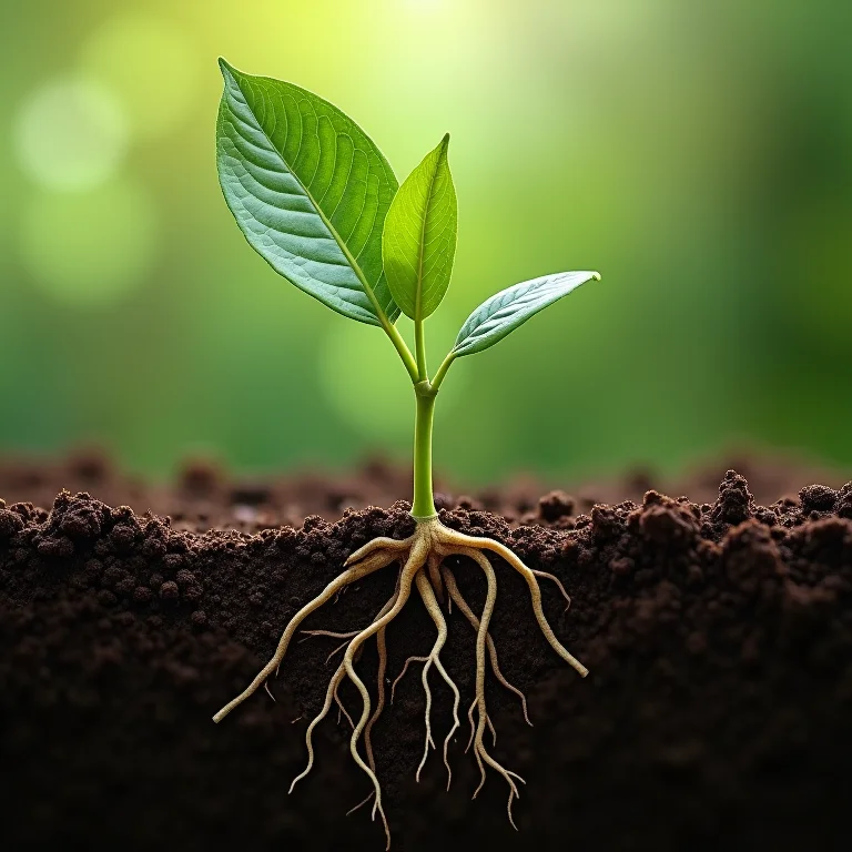 Raízes de uma planta submersas em solo excessivamente saturado, demonstrando os efeitos prejudiciais do excesso de água.