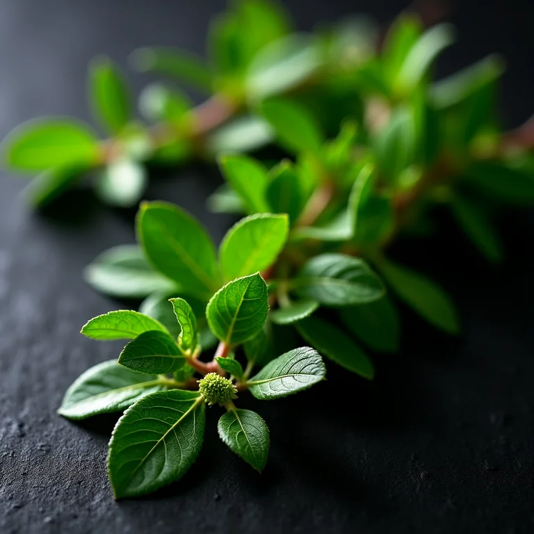Raminhos de orégano grego em fundo escuro.