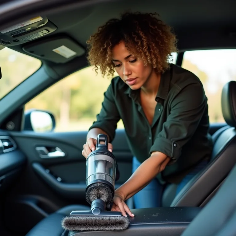 Removendo a sujeira solta do carro com aspirador