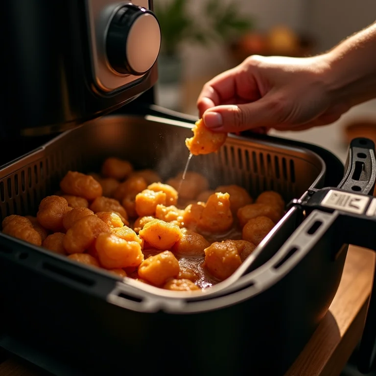 Removendo cesta de Airfryer engordurada para limpeza interna