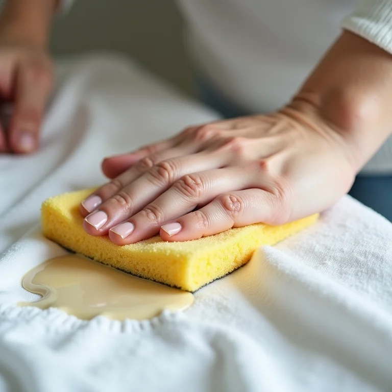 Removendo mancha com água quente e detergente neutro.