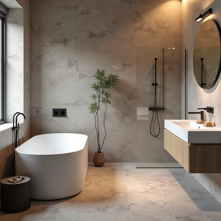 Revestimentos claros e texturas sutis para ampliar o banheiro