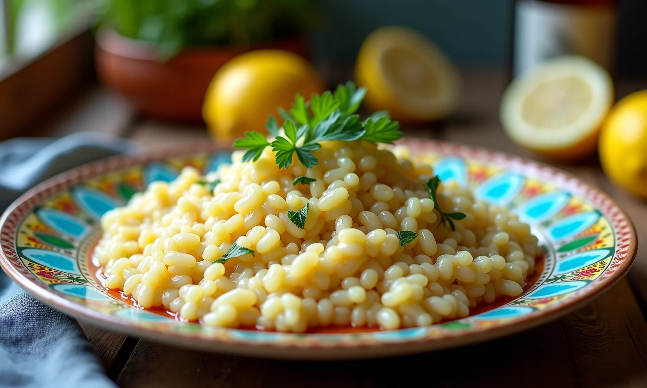 Risoto cremoso de funcho e limão siciliano.