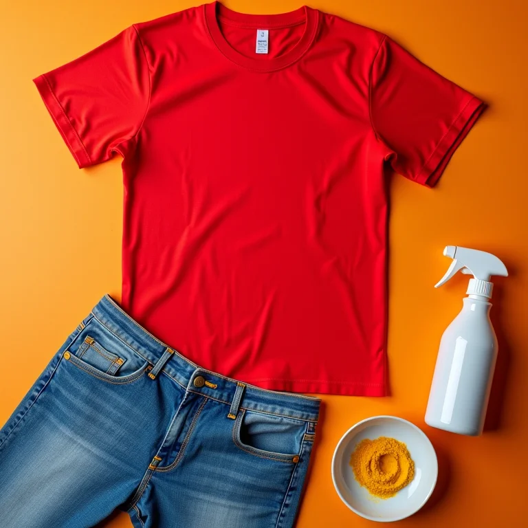 Roupas coloridas e produtos de limpeza suaves para remover manchas de curry.