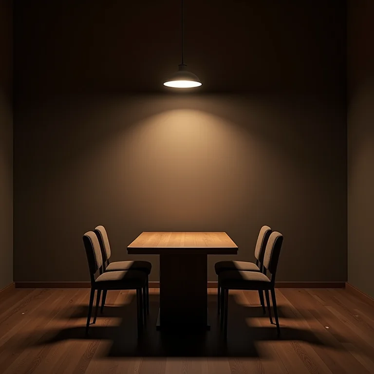 Sala de jantar com iluminação inadequada e sombras fortes
