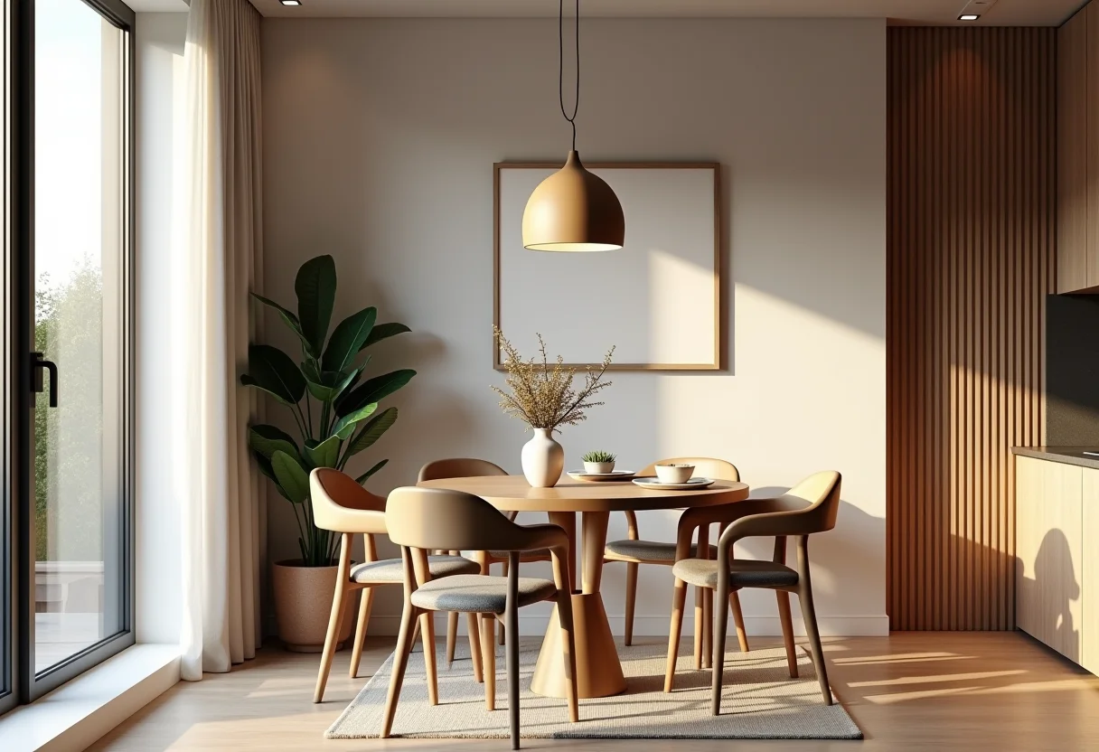 Sala de jantar pequena com decoração inteligente que maximiza o espaço.