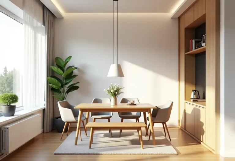 Sala de jantar pequena e elegante com design inteligente para otimizar o espaço