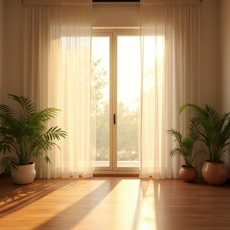 Sala iluminada com luz natural em apartamento alugado.