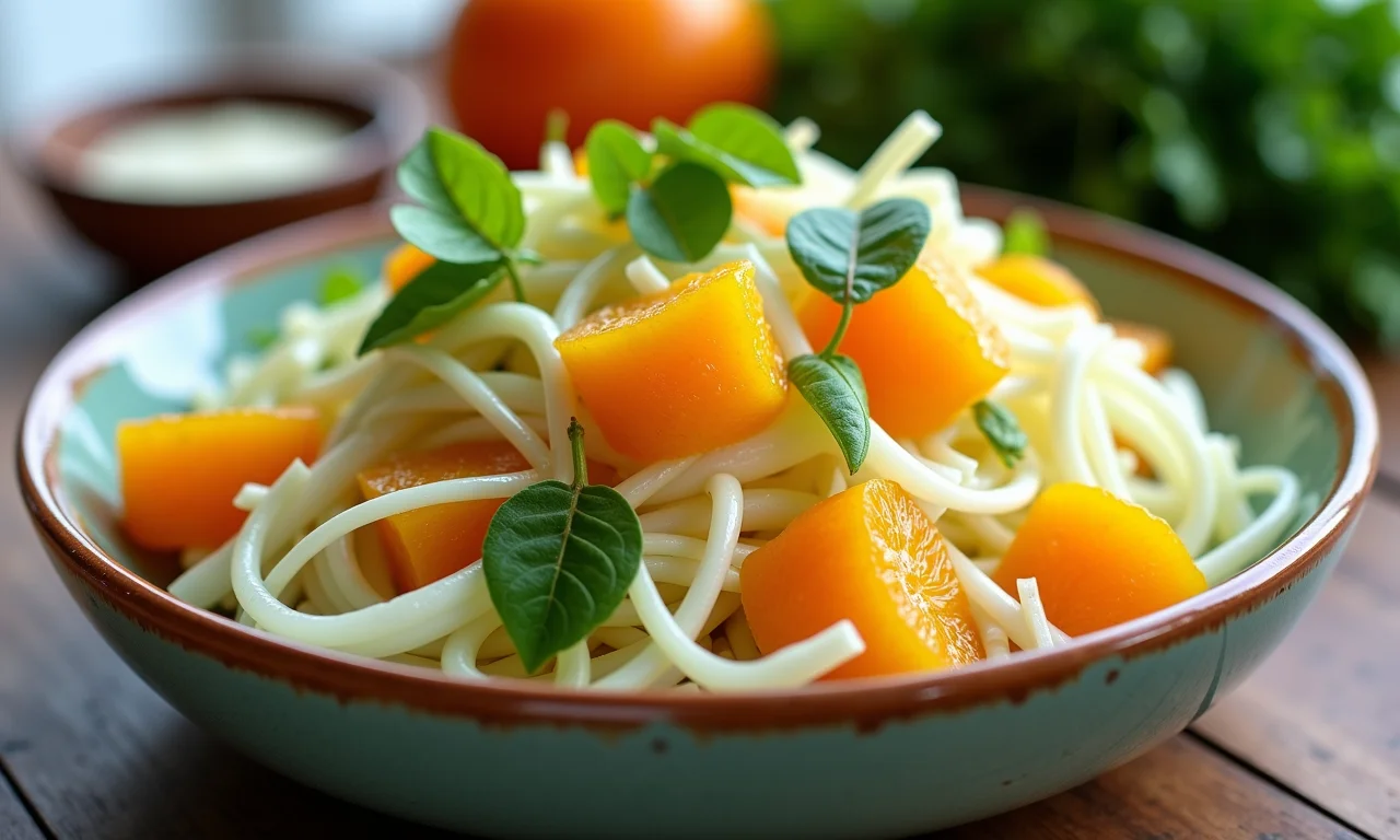 Salada de funcho e laranja em tigela colorida.