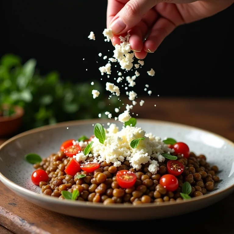 Salada de lentilha incrementada com queijo feta