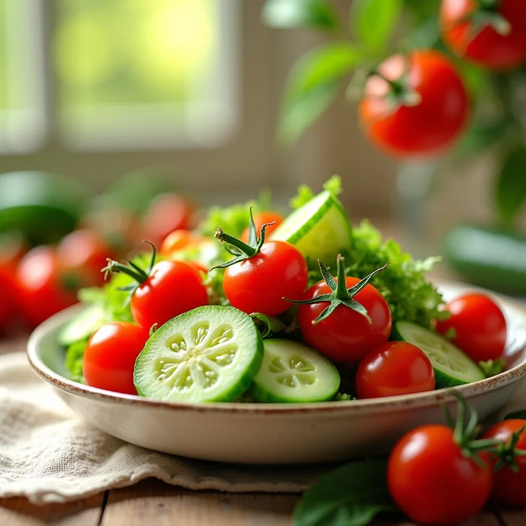 Salada refrescante de azedinha com tomate cereja e pepino