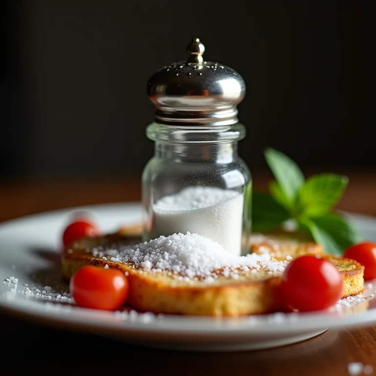Saleiro transbordando sobre um prato de comida.