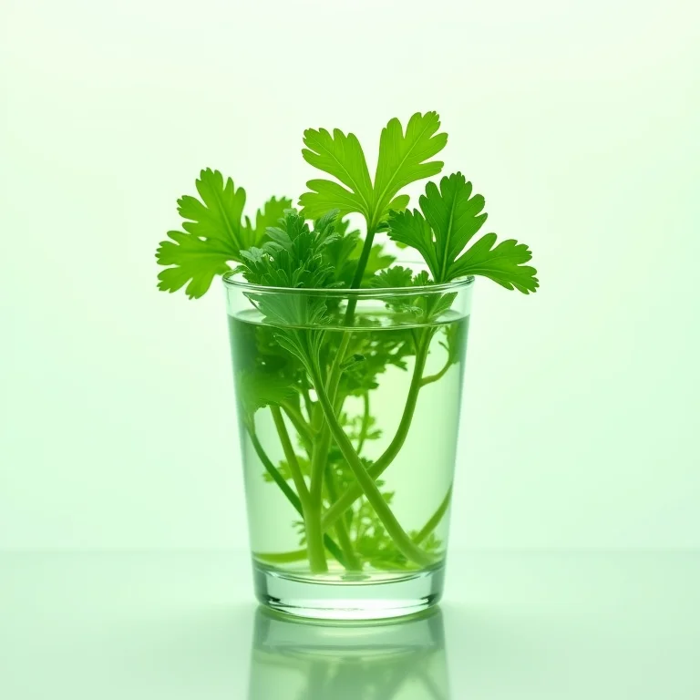 Salsa fresca sendo mergulhada em água, close-up