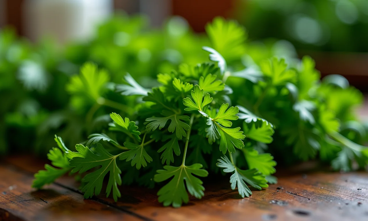 Salsinha fresca em uma cozinha rústica brasileira.