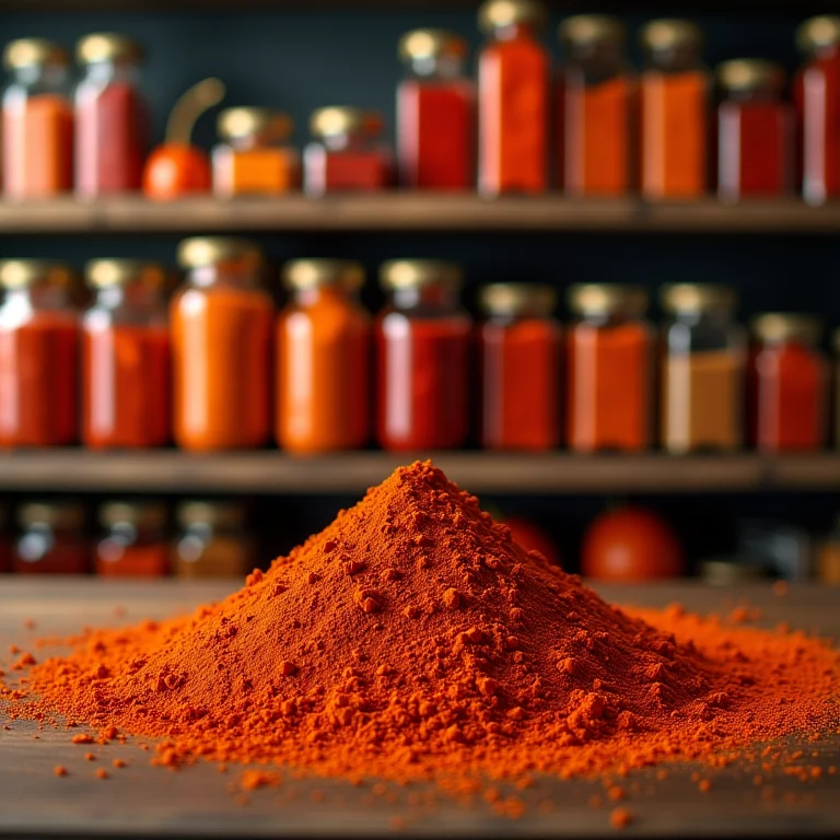 Seção de produtos importados com pimentão em pó em supermercado