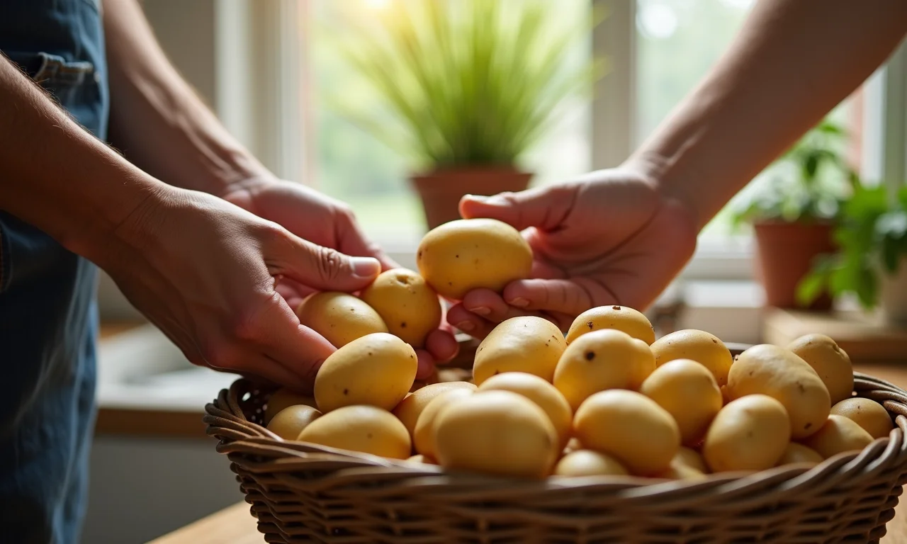 Seleção de batatas frescas em uma cozinha ensolarada.