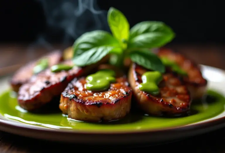 Seleção de carnes grelhadas com molho de menta.