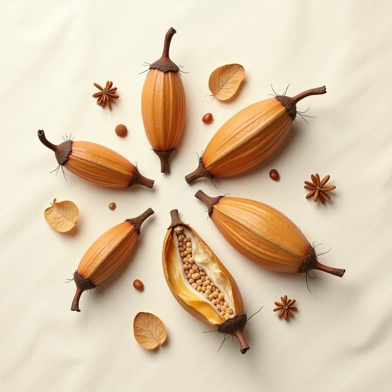 Sementes e vagens secas de sucupira em close-up