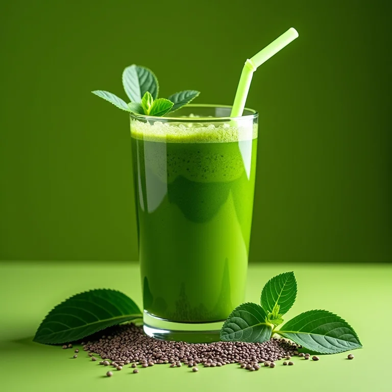 Smoothie verde saudável com folhas de amora