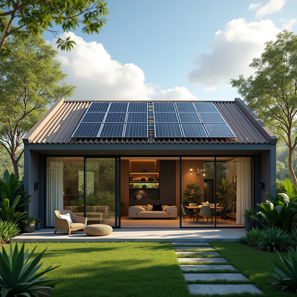 Solar panels on a rooftop, optimizing space in a small garden, professional photography, 8K Necessidade de espaço para instalação de painéis solares.