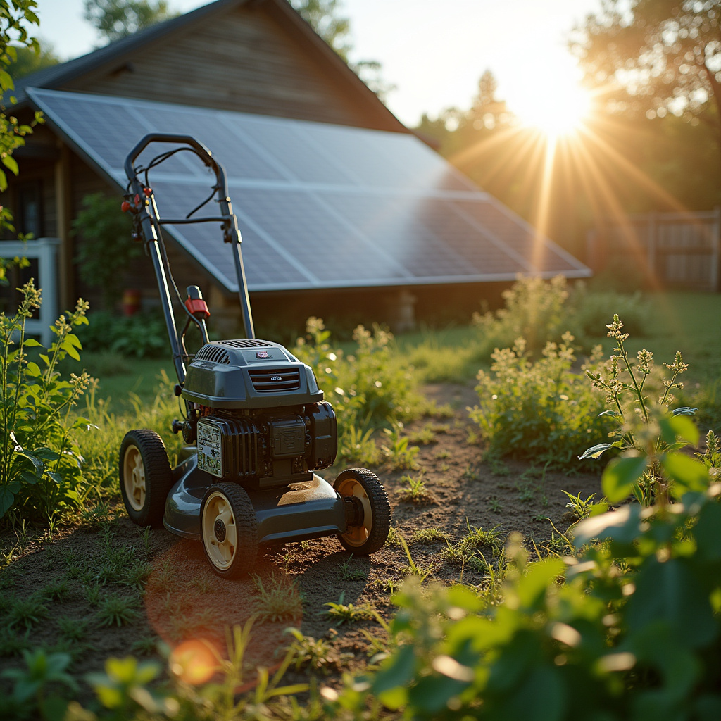 Solar panels providing stable energy to garden equipment, extending lifespan, professional Energia estável prolongando a vida útil dos equipamentos da horta.