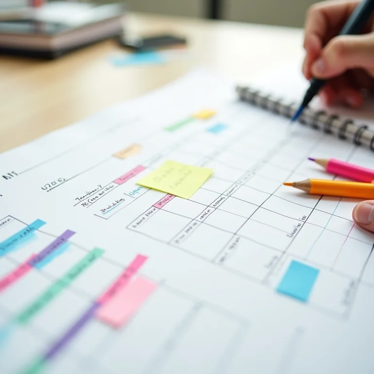 Tabela de rastreamento de tempo preenchida com anotações coloridas.