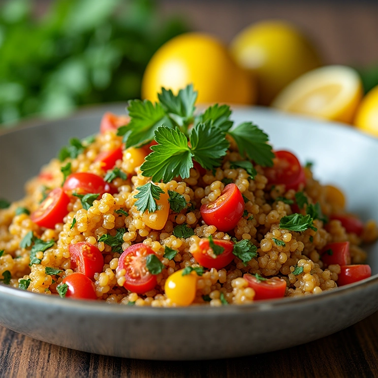 Tabule de quinoa refrescante e nutritivo, uma ótima opção para acompanhar churrascos.