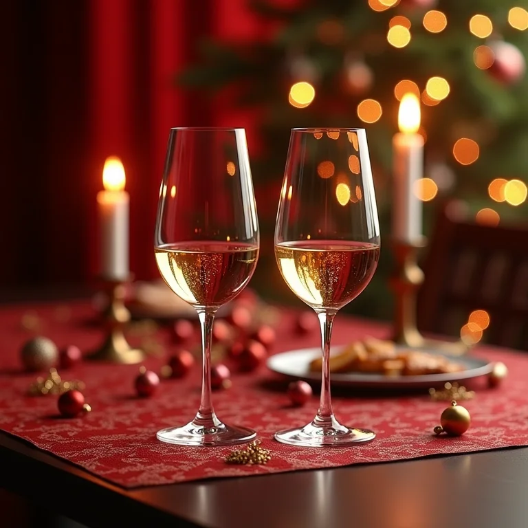 Taças e copos diferenciados em uma mesa de Natal