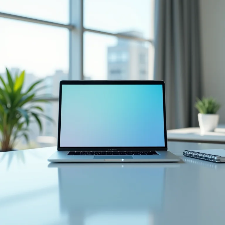 Tela limpa de notebook refletindo um ambiente de trabalho organizado.