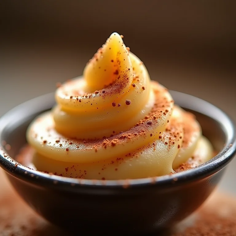 Tigela de curau com canela polvilhada por cima.