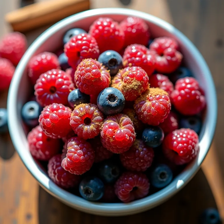 Tigela de frutas vermelhas com canela.
