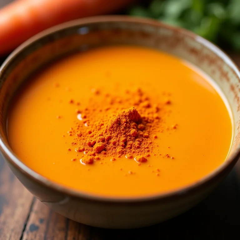 Tigela de sopa creme de cenoura com cenoura em pó