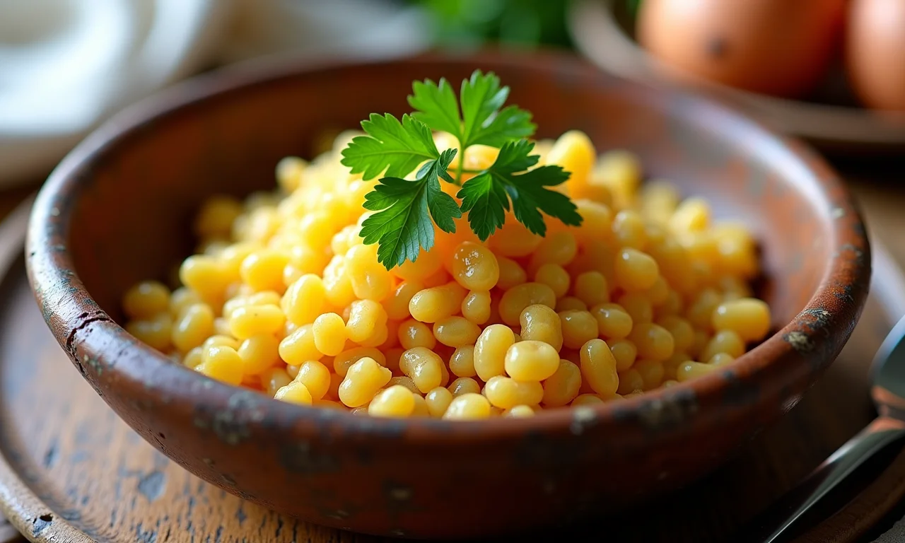 Tigela rústica de grão de bico com salsa fresca, representando uma fonte de fibras para a digestão.