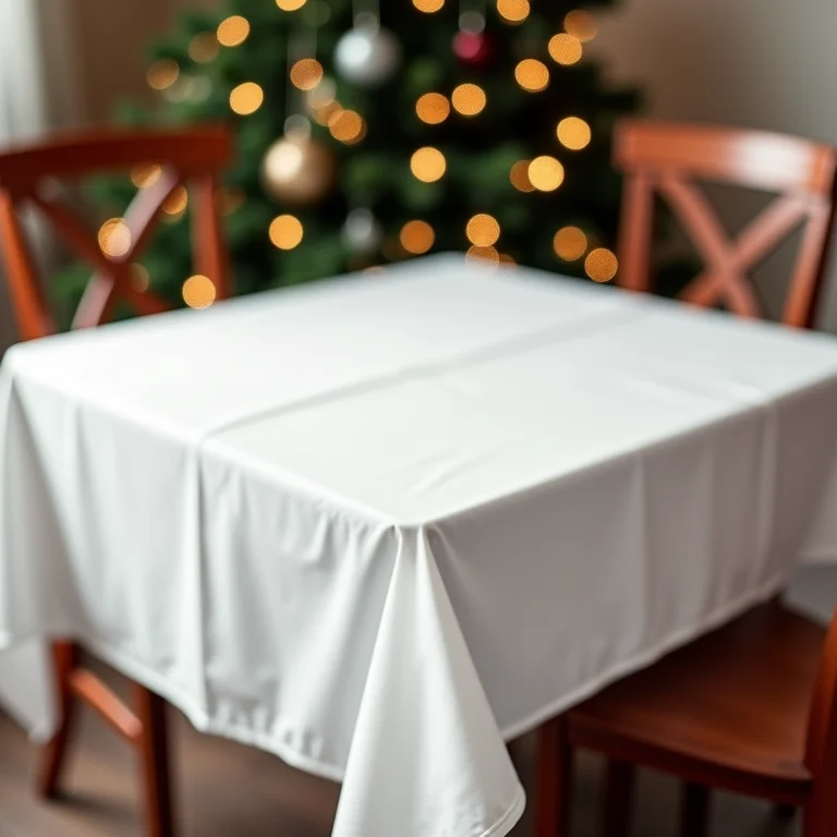 Toalha de mesa impecável em uma mesa de Natal.