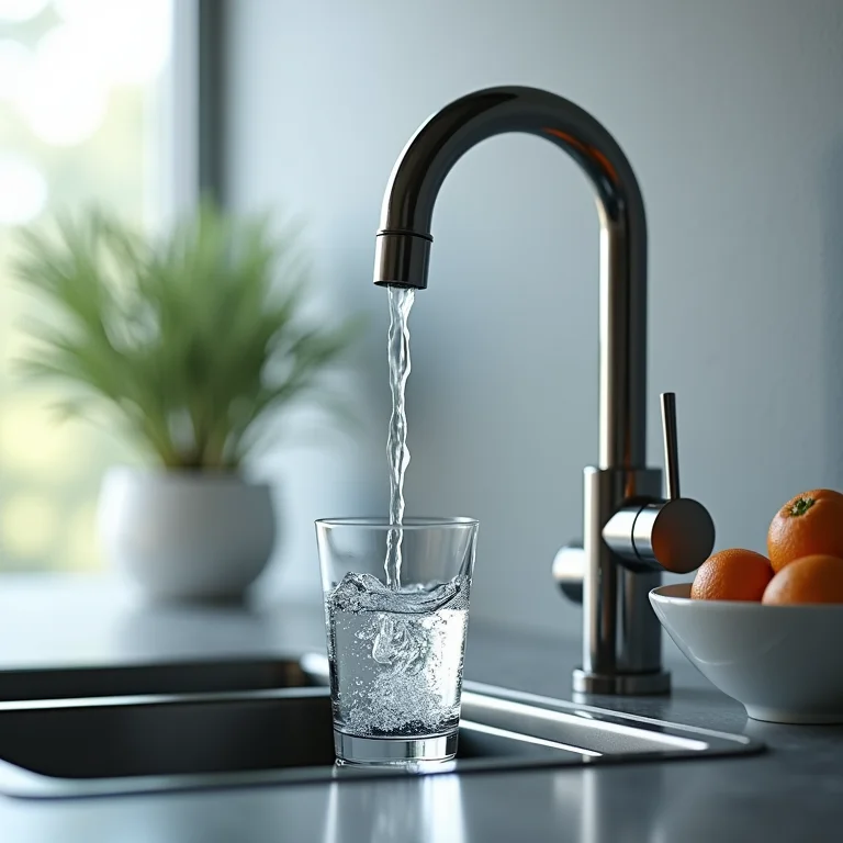 Torneira moderna economizando água ao encher um copo